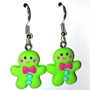 Green Gingerbread Holiday Hand CRAFTED Dangle Earrings